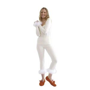 Sleeper Womens Weekend Chic Feather Top With Leggings Set Large White